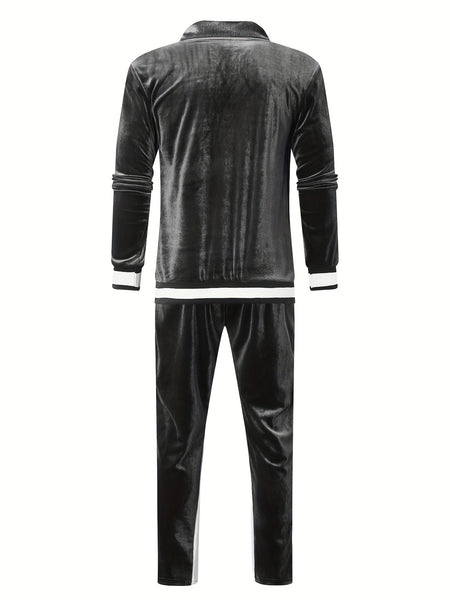 Men'S Velour Tracksuit Sweatsuit Set Jogging Suits Full Zip Casual Jackets Pants 2pcs Outfit Athletic Workout