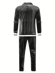 Men'S Velour Tracksuit Sweatsuit Set Jogging Suits Full Zip Casual Jackets Pants 2pcs Outfit Athletic Workout