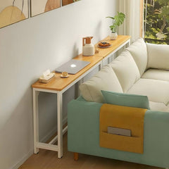 Minimalist Wooden Console Table - Slim Wall-Mounted Single/Double Tier Entryway Shelf with Carbon Steel Frame, Space-Saving Narrow Hallway Table, Bedroom/Living Room Table (80x20cm, MDF Wood + Black/White Metal)