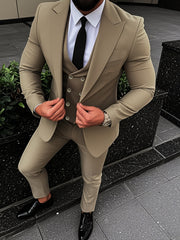 Fashion Men's Leisure Boutique Slim Fit Light Business Suit Set, Wedding Ball Dress Jacket + Vest + Pants 3pcs Suit.