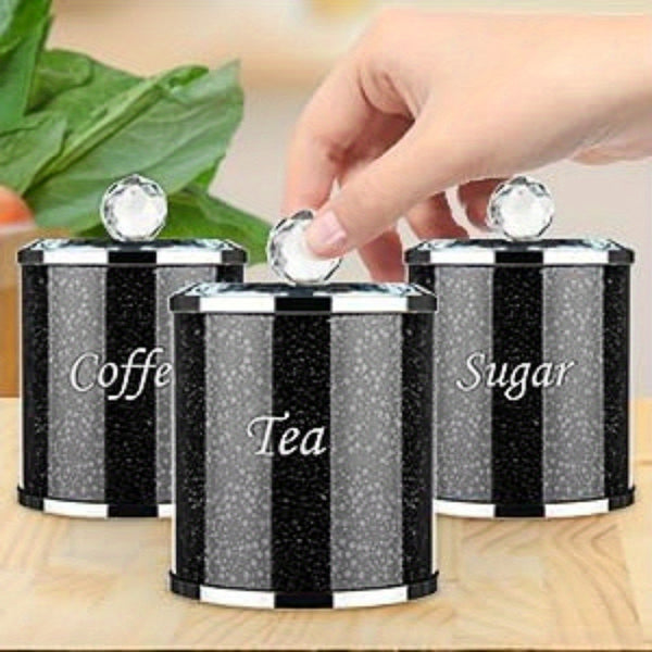 Tea Coffee Sugar Canisters Sugar Tea Coffee Sugar Jars Reusable Crystal Filled Tea Coffee Sugar Canisters with Lid for Kitchen Home Present