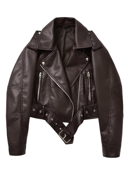 2025 Short Faux Leather Jacket Spring And Autumn American Retro Temperament Motorcycle Jacket Top Coat Women'S Clothing