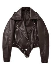 2025 Short Faux Leather Jacket Spring And Autumn American Retro Temperament Motorcycle Jacket Top Coat Women'S Clothing