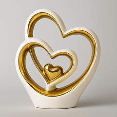 25.5cm Gold Heart Ornament – Modern Ceramic Heart Sculpture for Home, Shelf & Table Décor | Elegant Gold Ornament Gift for Weddings, Anniversaries & Housewarmings