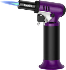 Sondiko Kitchen Blow Torch with Fuel Gauge S907, Refillable Soldering Torch Lighter with Safety Lock and Adjustable Flame for Desserts, Creme Brulee, Welding, Industrial (Butane Not Included)