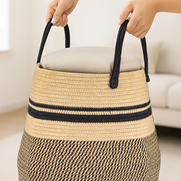 Large Foldable Laundry Hamper – Woven Rope Basket with Sturdy Handle for Dirty Clothes, Blankets & Toys – Ideal for Bedroom, Living Room Storage