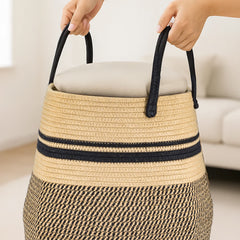 Large Foldable Laundry Hamper – Woven Rope Basket with Sturdy Handle for Dirty Clothes, Blankets & Toys – Ideal for Bedroom, Living Room Storage