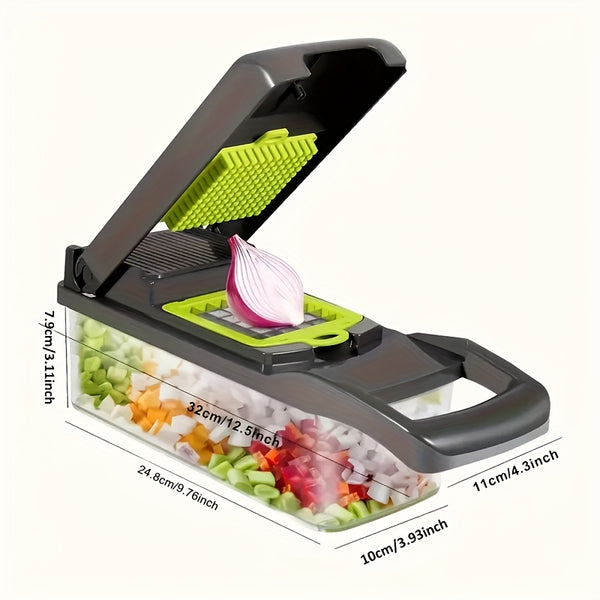 A Versatile Kitchen Gadget That Offers 16 Functions for Making Salads, Fruits, And Vegetables, Featuring Tools Like a Peeler, Cutter, Slicer, Dicer, And Chopper