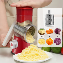 Rotary Vegetable Shredder 3 in 1 Rotary Cheese Grater Round Vegetable Mandoline Blades Handheld Fruit Vegetable Slicer Shredder for Fruit Nut and Vegetable Grate Green