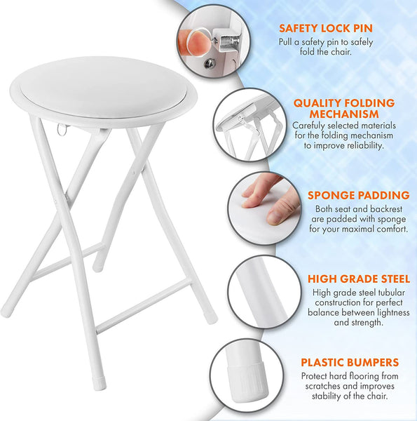 Standard Folding Stool – Durable & Compact Seating Solution Foldable Lightweight Portable - Available in Black or White