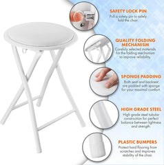 Standard Folding Stool – Durable & Compact Seating Solution Foldable Lightweight Portable - Available in Black or White