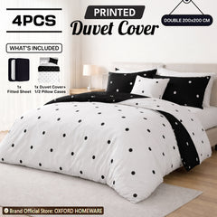 4pcs Printed Duvet Cover Set – Ultra-Soft & Breathable Microfiber Complete Bedding Set with Matching Pillowcases and Brushed Solid Color Fitted Sheet, Machine Washable, Available in All UK Sizes