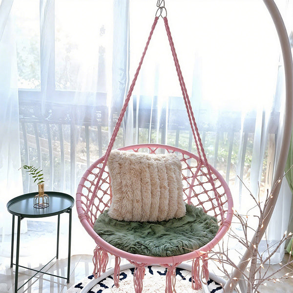 Courtyard Woven Hanging Basket, Hanging Cotton Rope Iron Ring Hanging Chair, Balcony Rocking Chair, Suitable for Indoor, Outdoor, Home, Balcony, Courtyard, Garden, Maximum Load Capacity: 200kg, Material: Iron Ring, Cotton Rope (No Include Cushion)