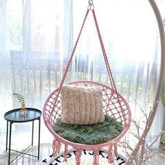 Courtyard Woven Hanging Basket, Hanging Cotton Rope Iron Ring Hanging Chair, Balcony Rocking Chair, Suitable for Indoor, Outdoor, Home, Balcony, Courtyard, Garden, Maximum Load Capacity: 200kg, Material: Iron Ring, Cotton Rope (No Include Cushion)