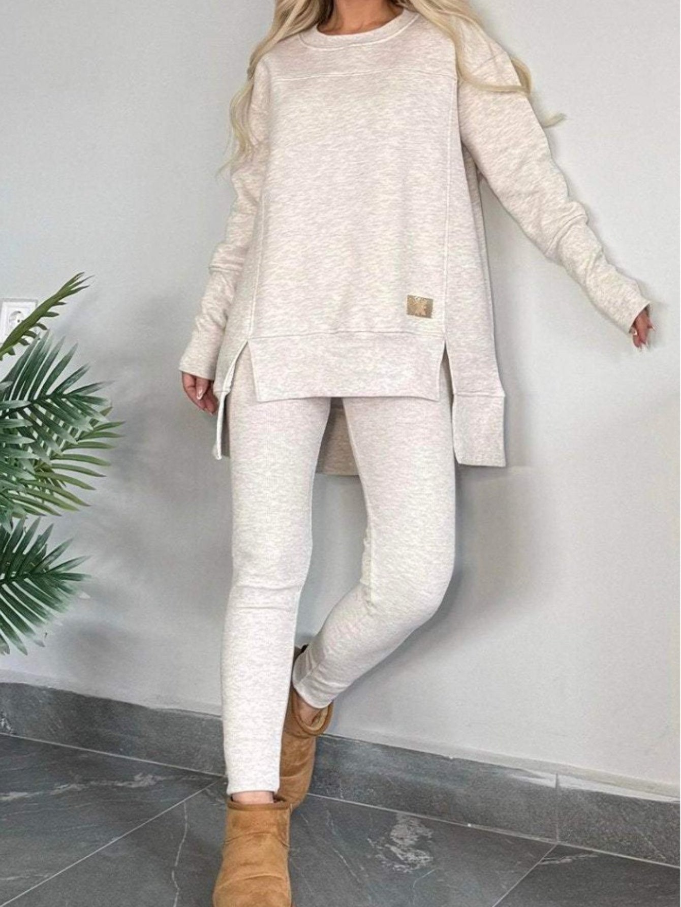 Casual fashion sets - fleece two-piece set, long-sleeved top and pants, available in various colors, casual suits, trendy fashion, suitable for wearing at home in autumn and winter, Women's long pants set, home clothing, autumn fashion, unique two-pi