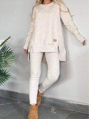 Casual fashion sets - fleece two-piece set, long-sleeved top and pants, available in various colors, casual suits, trendy fashion, suitable for wearing at home in autumn and winter, Women's long pants set, home clothing, autumn fashion, unique two-pi