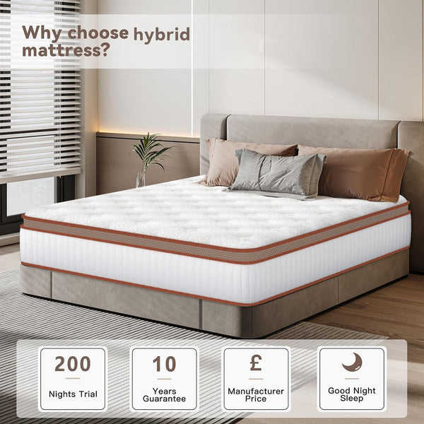King Size Mattress (150x200x28cm/135x190x28cm) 2000+ Pocket Springs & Gel Memory Foam 7-Zone Ortho Support Reinforced Reduction Medium Firm Fits King Size Bedding 45cm Rolled Box (Christmas, Halloween Valentine's Day gifts), 200-Night Trial Christmas gift