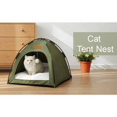 Cat Tent Cave Open Top Pet Kitten Tent Foldable Teepee with Removable Bed Mat for Small Dogs Cozy Monitoring Bed Portable Breathable House Bed Indoor Outdoor Travel