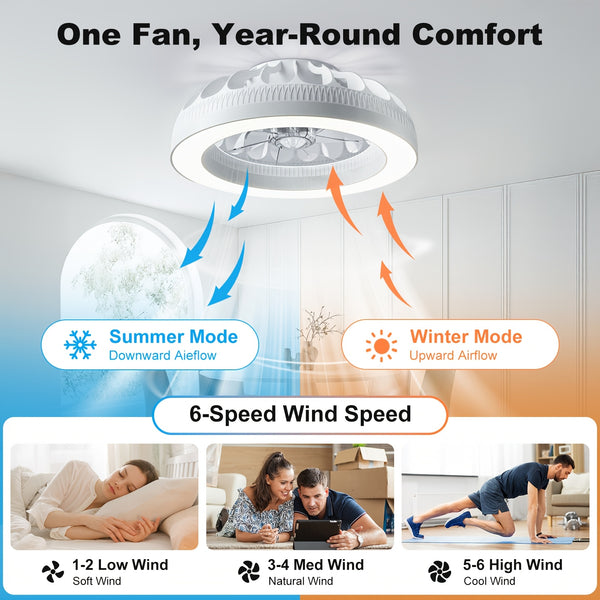 Brushless Remote Control Ceiling Fan with Light, 3000K-6500K Stepless Dimmable RGB Ambient Fan Light, 6-Speed Quiet Fan with Timer & Memory, Dimmable LED Modern Fan Lamp for Bedroom Living Room Dining Room
