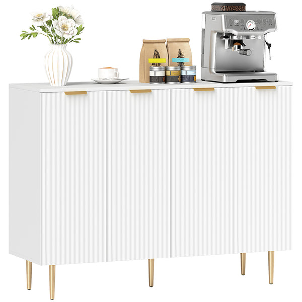 Sideboard Buffet Cabinet, Modern Kitchen Storage Cabinet with 4 Doors And Adjustable Shelves, Living Room Cabinet with Metal Legs for Hallway, White, Closet Storage System, Home Storage, Suitable for Storing Clothes And Books in The Living Room And Bedroo