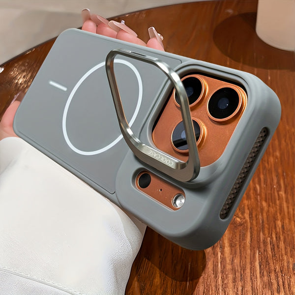 Phone Case - New Orange Premium Magnetic Wireless Charging Phone Case with Metal Stand for Iphone 17 16 15 Pro Max Air 16 Plus Shockproof Armor with Breathable Heat Dissipation And Lens Protection