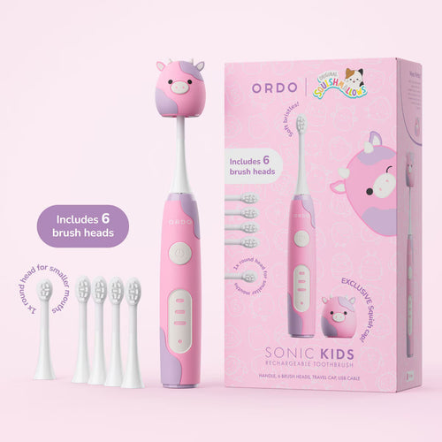 Ordo Squishmallows Patty the Cow Rechargeable Kids Toothbrush & 6 Brush Heads