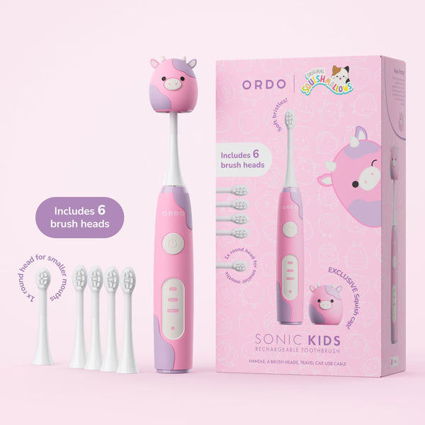 Ordo Squishmallows Patty the Cow Rechargeable Kids Toothbrush & 6 Brush Heads