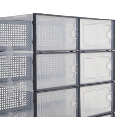 Pack of 12 Stackable Shoe Boxes Shoe Storage Organisers, Sturdy & Durable, Space Saving, Shoe Organizer Containers with Lids for Women/Men, Ideal for Entryway, Closet, Living Room, Bedroom, Office, Dorm, Fit Up To UK Size 9.5, 23x33x14cm