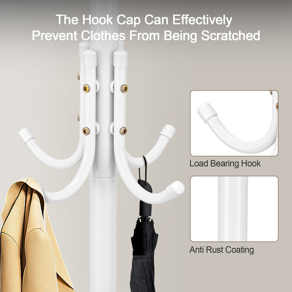 Coat Rack Stand 3-Tier 175cm Tall Metal Coat and Hat Stand with 12 Hooks for Living Room, Bedroom & Hallway