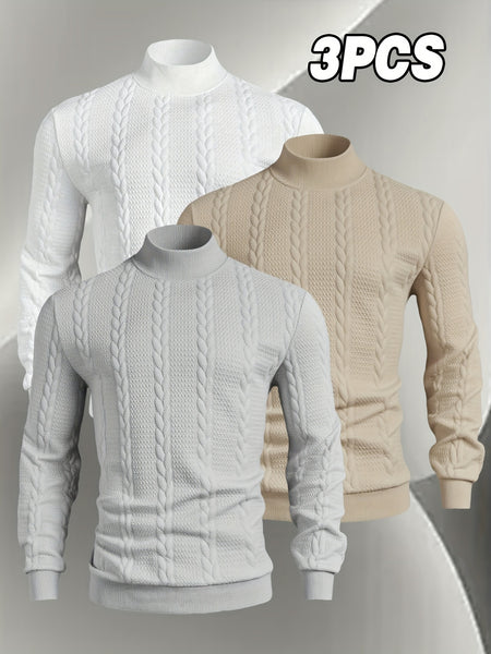 Men'S Fashion Sweatshirt 3pcs Set, Men'S Stand-Up Collar Long Sleeve Sweater And Top, Autumn Winter Skin-Friendly Comfortable Soft Round Neck Casual Sweatshirt, Fashionable Trendy Regular Versatile Top, Ribbed Cuff Design