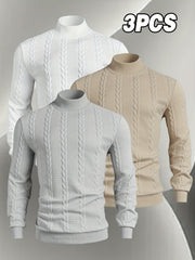 Men'S Fashion Sweatshirt 3pcs Set, Men'S Stand-Up Collar Long Sleeve Sweater And Top, Autumn Winter Skin-Friendly Comfortable Soft Round Neck Casual Sweatshirt, Fashionable Trendy Regular Versatile Top, Ribbed Cuff Design