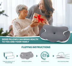 Cervical Neck Pillows for Neck and Shoulder, Odorless Memory Foam Pillow with Cooling Silk Case, Orthopedic Pillow Neck Support - Gray