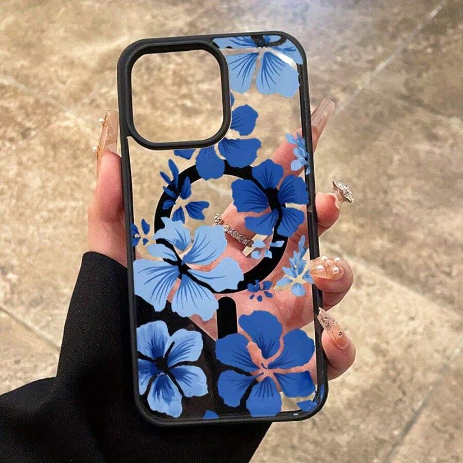 Phone Case - A Fashionable Magnetic Phone Case Adorned with Blue Floral Patterns, Compatible with for Iphone 17 Pro Max/Pro/Air, 16 Plus, 15, 14 Pro Max, 13, 12, 11, And Galaxy. A Perfect Gift for Friends, Boys, Girls, Or Family