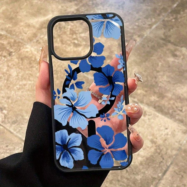 Phone Case - A Fashionable Magnetic Phone Case Adorned with Blue Floral Patterns, Compatible with for Iphone 17 Pro Max/Pro/Air, 16 Plus, 15, 14 Pro Max, 13, 12, 11, And Galaxy. A Perfect Gift for Friends, Boys, Girls, Or Family