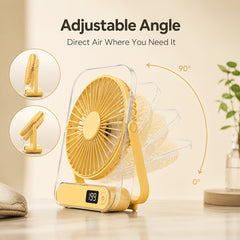 Ultra-Quiet USB Rechargeable Desk Fan with 5000Mah Battery 5 Speeds, Foldable 180° Design, Digital Power Display, Portable And Lightweight, Ideal for Home, Office, Travel, Road Trips, Outdoor Activities Strong, Refreshing Breeze Anytime