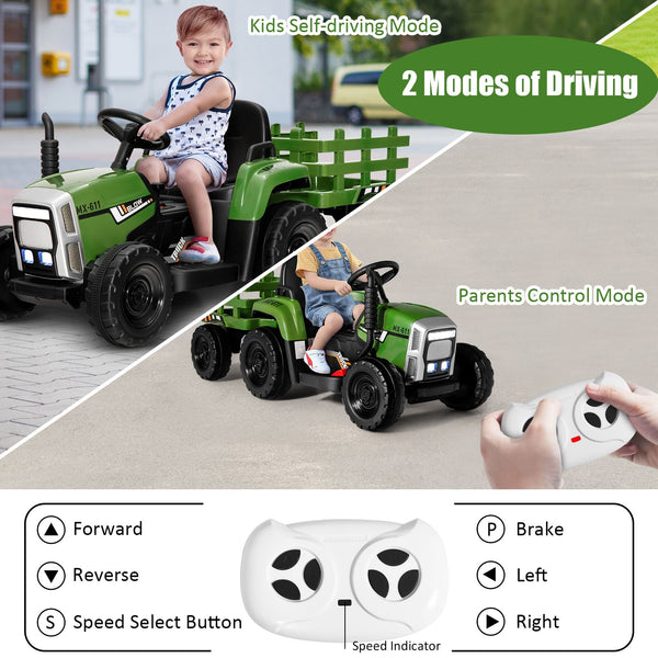 12V Kids Ride on Tractor with Trailer Music and LED Lights