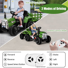 12V Kids Ride on Tractor with Trailer Music and LED Lights