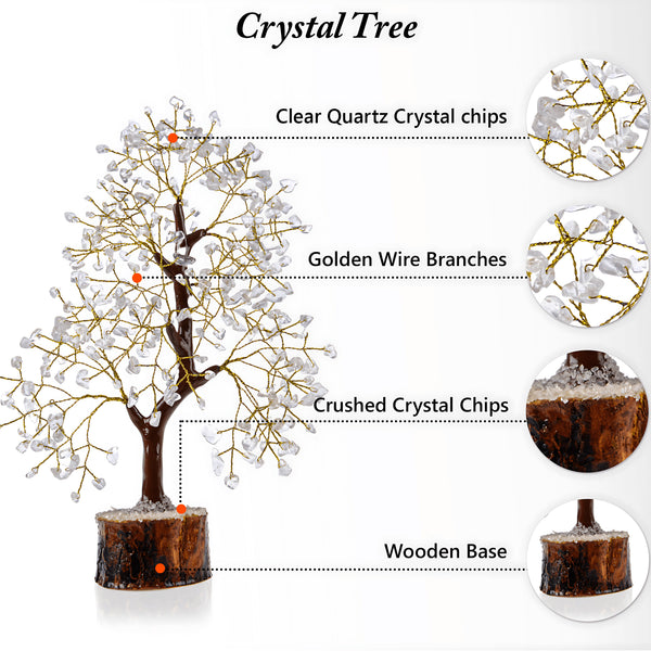Clear Quartz Crystal Tree of Life – Natural Healing Crystal Decor for Home Office Desk, Spiritual Feng Shui Ornament, Positive Energy Crystal Gift for Women & Men, Meditation Reiki Decor, Living Room Ornament, Gift Box Included with Mini Crystal Guide