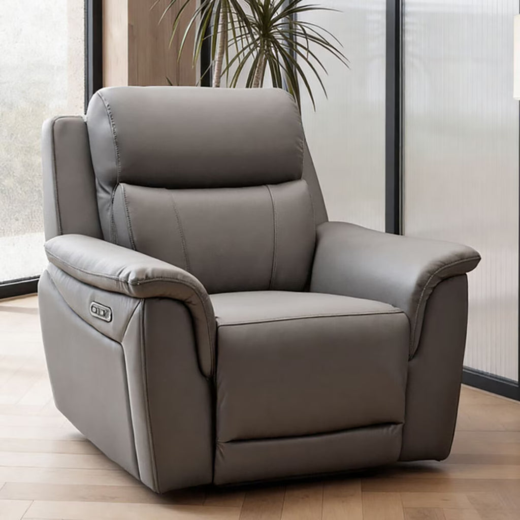 Oscar Grey Leather Power Reclining Armchair with Power Headrest