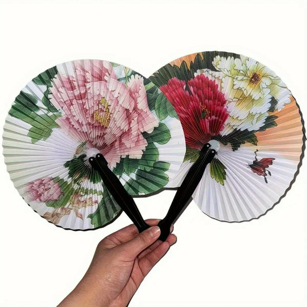 20pcs Foldable Paper Fan Retro Windmill Small Round Paper Style Gift Printed Fan Fan Color Hand Party Random Chinese Decoration
