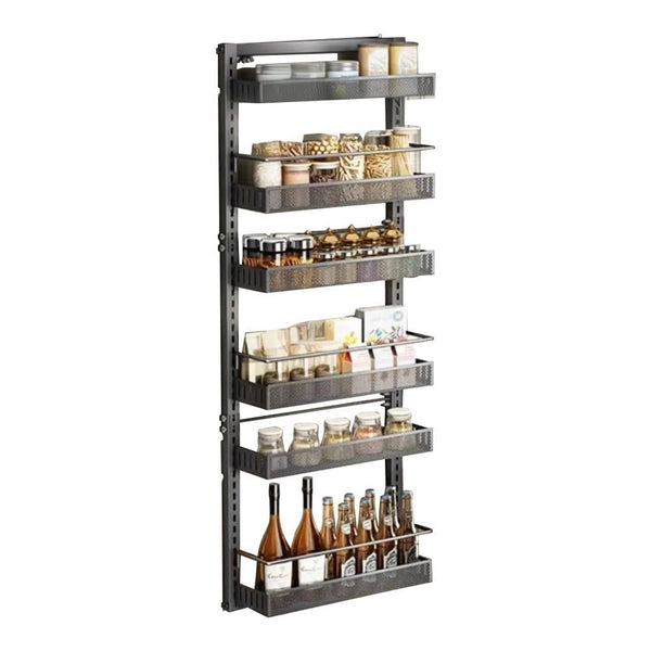 Heavy Duty 6-Tier Metal Over The Door/Wall Mounted Pantry Organizer - Space-Saving Vertical Kitchen Storage Shelf with Hanging Rack, Suitable for Cans, Spices, Pantry Organization - Easy Installation, Door/Wall Mountable
