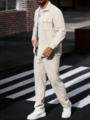 Men's 2pcs Casual Suit, 2-Pocket Shirt and Pants Set for Spring/Autumn, Suitable for Work and Leisure Sports