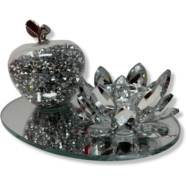 Amazing Gift Silver Sparkle Glass Ornament Bling Crushed Diamond Crystal Filled Apple Shape Tealight Candle Holder