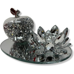 Amazing Gift Silver Sparkle Glass Ornament Bling Crushed Diamond Crystal Filled Apple Shape Tealight Candle Holder
