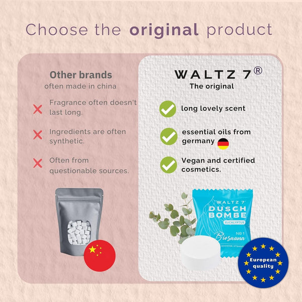 WALTZ 7 Shower Steamers Set, 16 Pieces, 8 Scents, European Quality, Aromatherapy, Unique Spa Stress Relief, Pamper Gift for Women, Men, Birthday, Mum, Advent Calendar Stocking Fillers