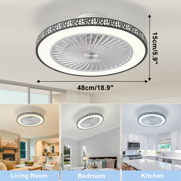 48.26cm Modern Ceiling Fan with Light, 6 Speeds Reversible Low Profile Ceiling Fan Light, 3CCT LED Dimmable Flush Mount Ceiling Fans with Lights, Timing Ceiling Fans Light with Remote for Living Room, Kitchen, Bedroom And Office
