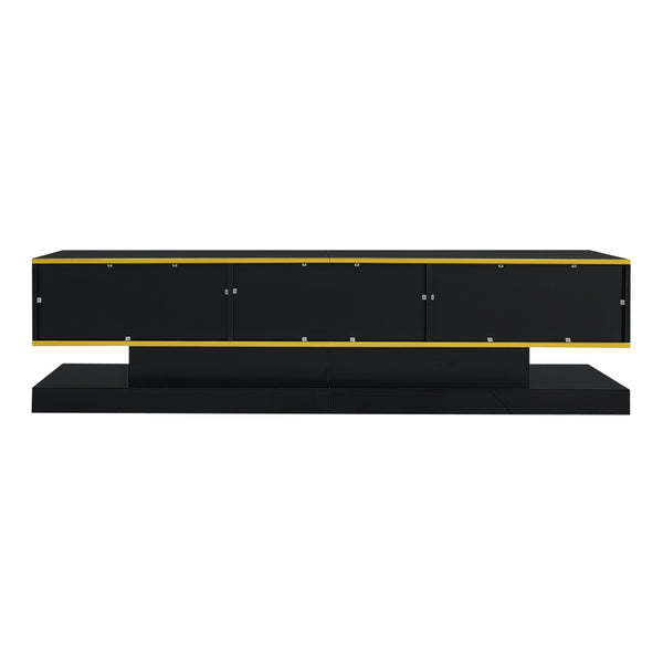 180cm LED TV Stand with 3 Drawers & Open Shelf, High Gloss Modern TV Cabinet with RGB Lights & Gold Trim, PB Board Entertainment Center for Living Room, Gaming & Home Theater - Holds up to 65 Inch TV, Smooth Glide Drawers, Scratch-Resistant, Easy Assembly