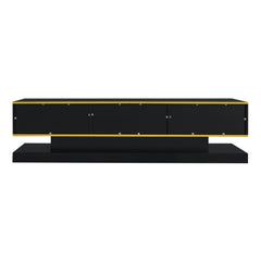 180cm LED TV Stand with 3 Drawers & Open Shelf, High Gloss Modern TV Cabinet with RGB Lights & Gold Trim, PB Board Entertainment Center for Living Room, Gaming & Home Theater - Holds up to 65 Inch TV, Smooth Glide Drawers, Scratch-Resistant, Easy Assembly