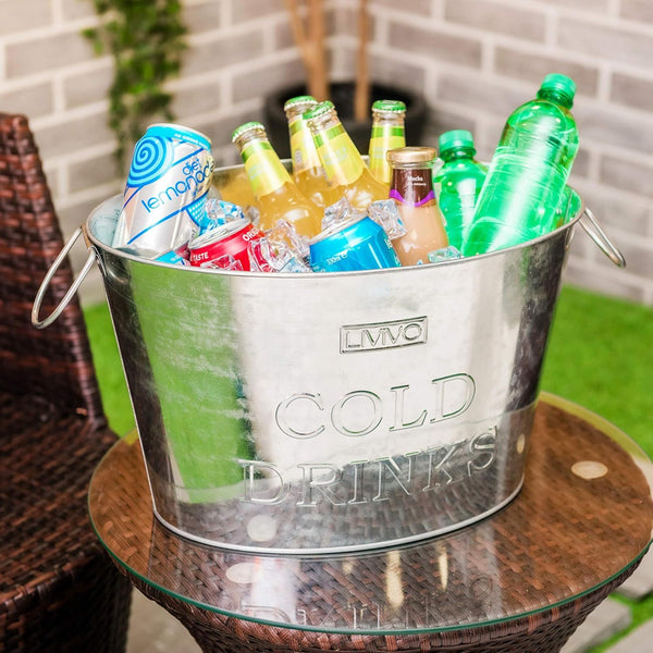 LIVIVO Galvanised Steel 24L Drinks Ice Cool Bucket with Handles - Great for Parties, BBQs and Bars Cooling Bottles, Cans of Beer or Soft Drinks