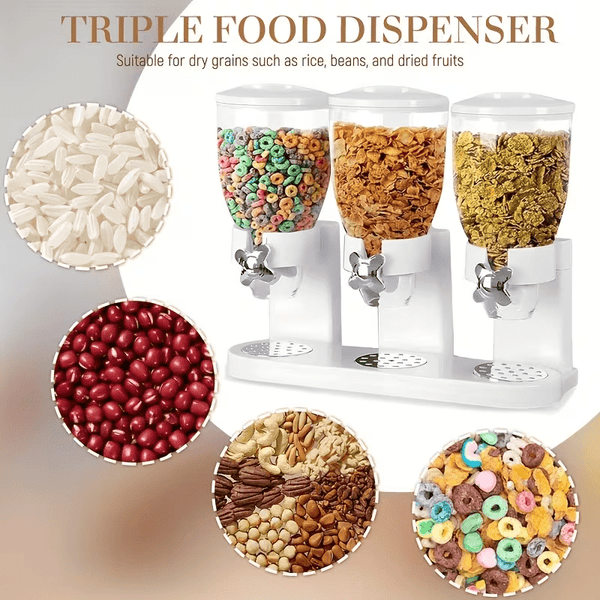 Triple Food Dispenser 3x 2L Cereal Container Countertop Dry Food Dispenser for Nuts Granola Cereal
